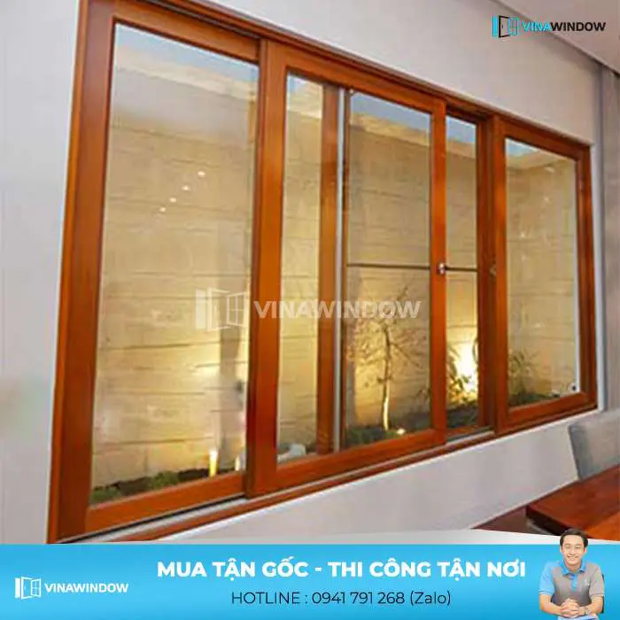 cửa sổ nhôm xingfa 4 cánh vân gỗ