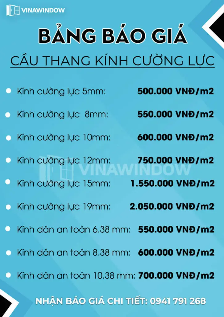 báo giá cầu thang kính cường lực
