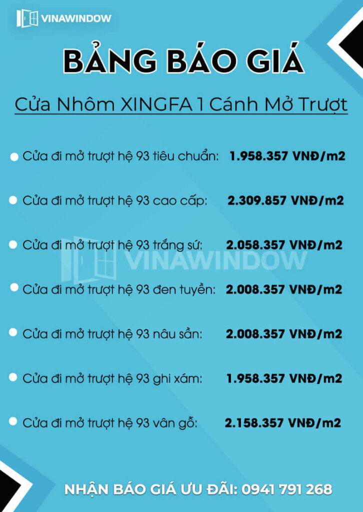 báo giá cửa nhôm xingfa 1 cánh mở trượt