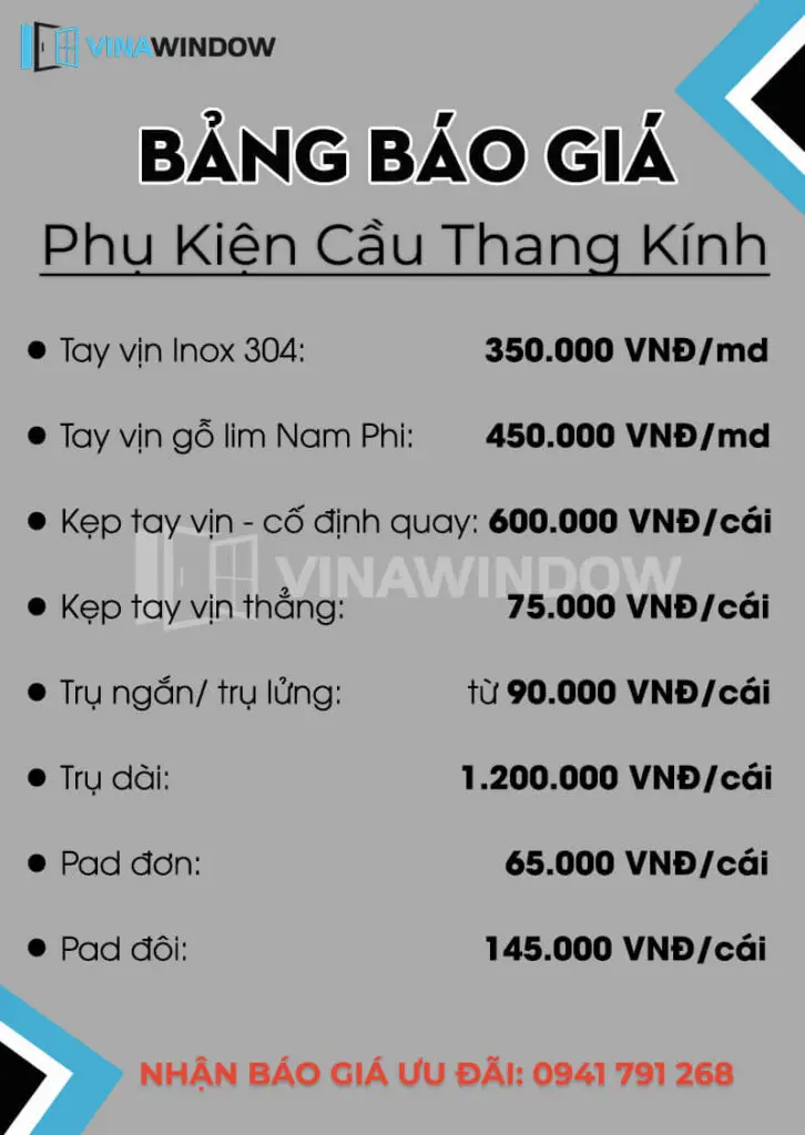 báo giá phụ kiện cầu thang kính cường lực