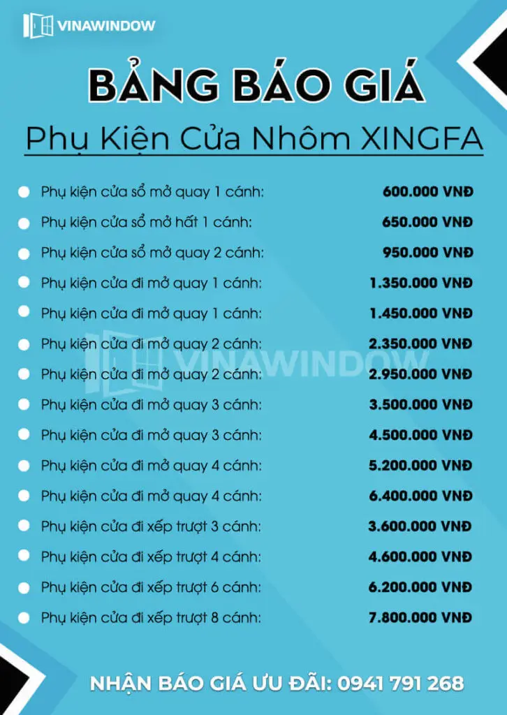 báo giá phụ kiện cửa nhôm xingfa
