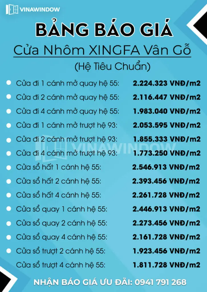 báo giá xingfa vân gỗ tiêu chuẩn