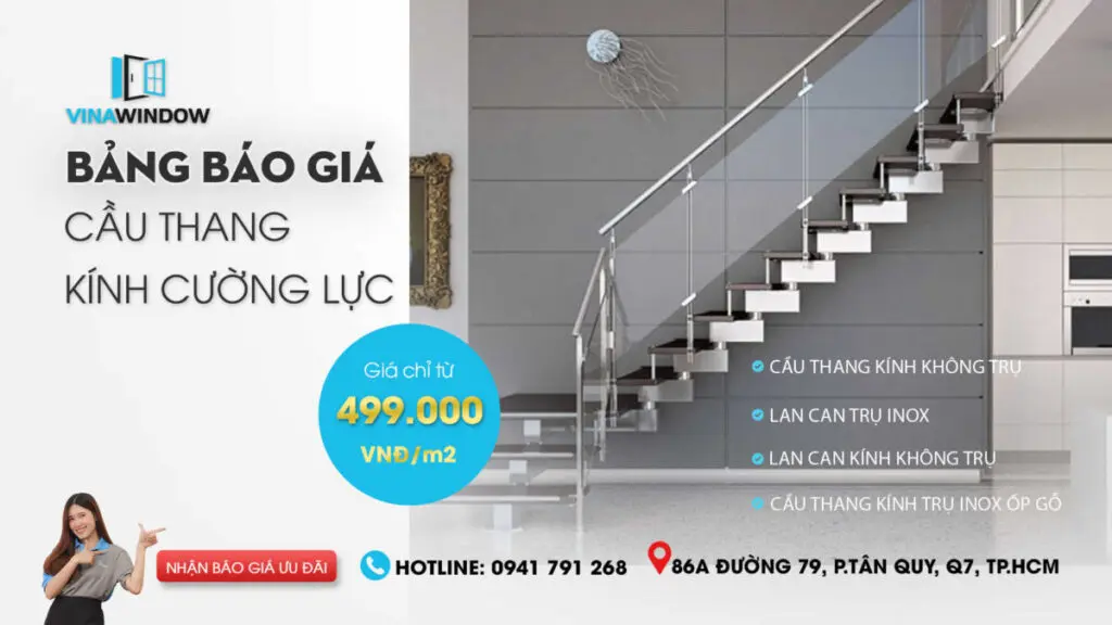 cầu thang kính cường lực