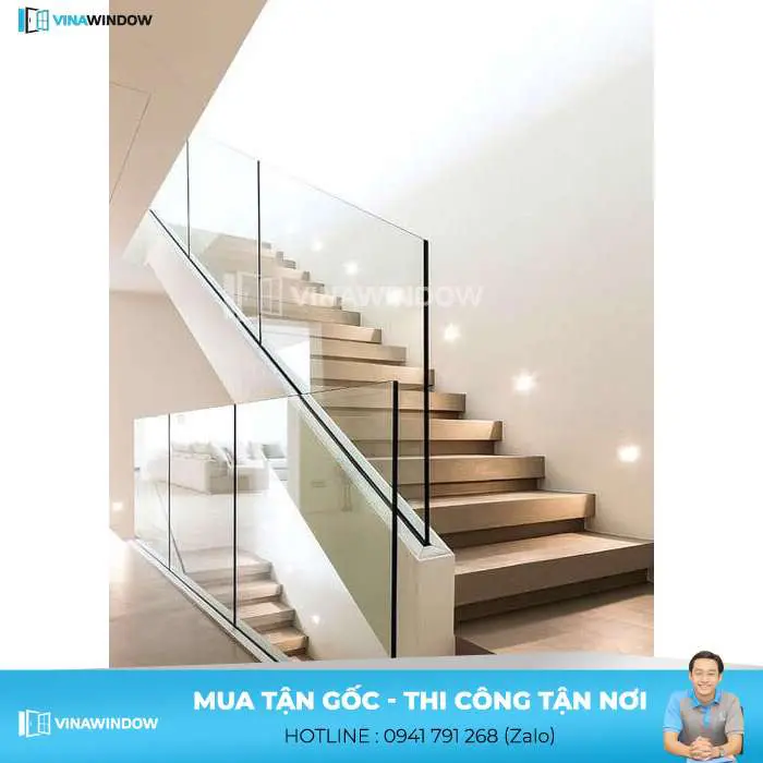 cầu thang kính không có trụ