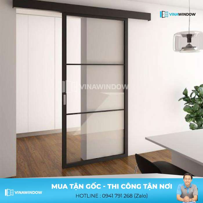 cửa đi mở lùa 1 cánh xingfa màu đen tuyền