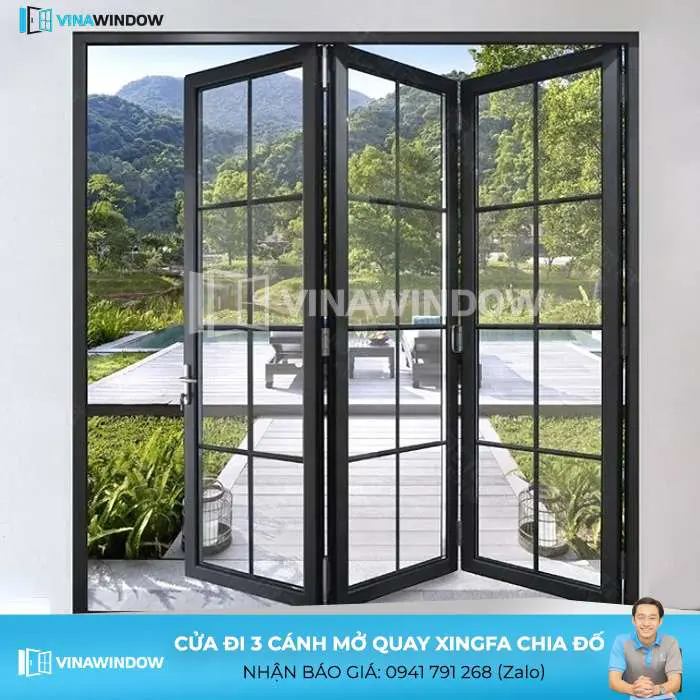 cửa đi mở quay 3 cánh xingfa chia đố