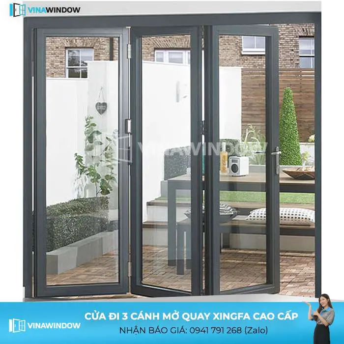 cửa đi mở quay 3 cánh xingfa nhập khẩu