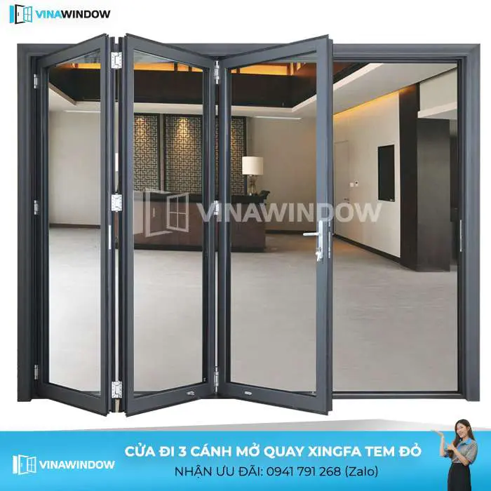 cửa đi mở quay 3 cánh xingfa tem đỏ
