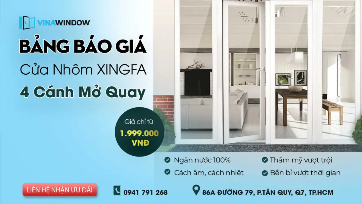 cửa đi mở quay 4 cánh nhôm xingfa
