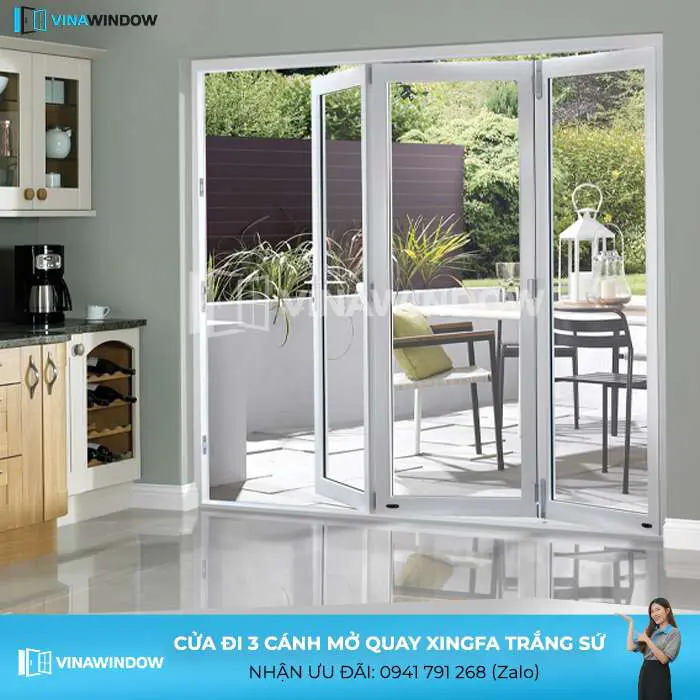 cửa đi xingfa 3 cánh mở quay màu trắng