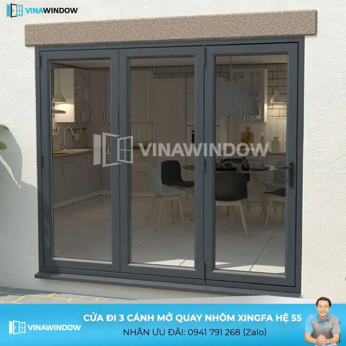 cửa đi xingfa hệ 55 3 cánh mở quay