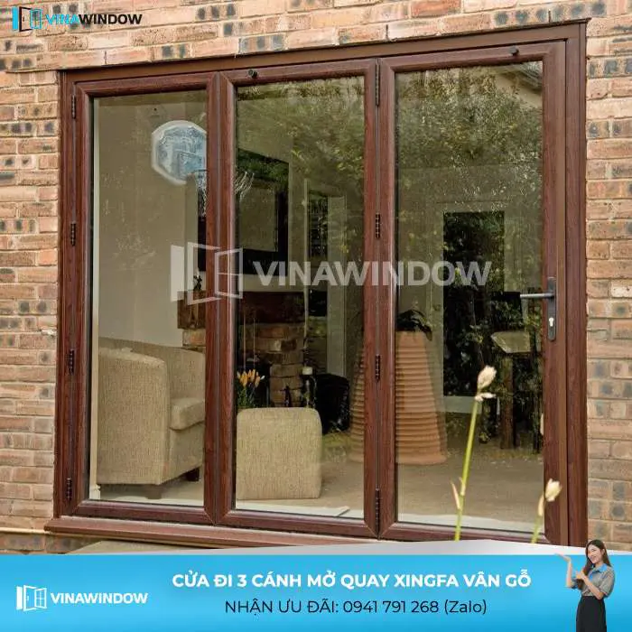 Cửa đi xingfa vân gỗ 3 cánh mở quay