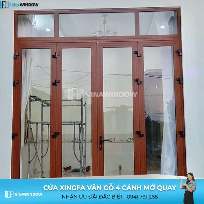 cửa đi xingfa vân gỗ 4 cánh vinawindow
