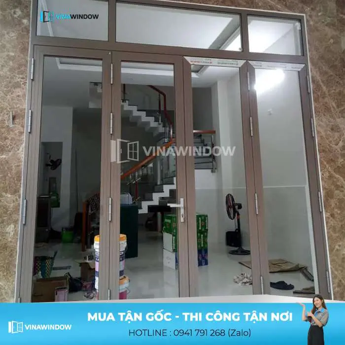 Cửa đi mở quay nhôm Xingfa 4 cánh hệ 55 tiêu chuẩn