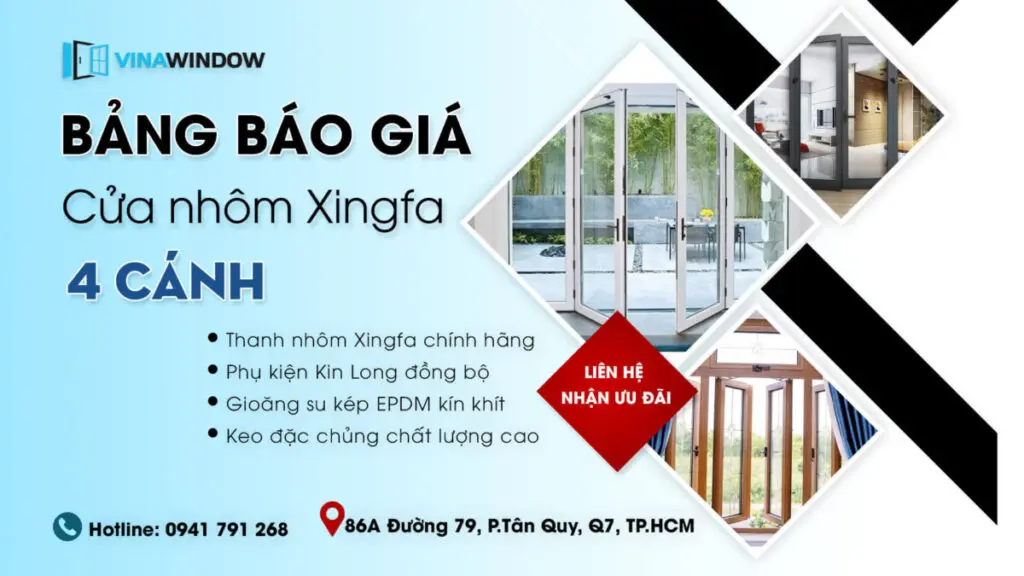 cửa nhôm xingfa 4 cánh nhập khẩu