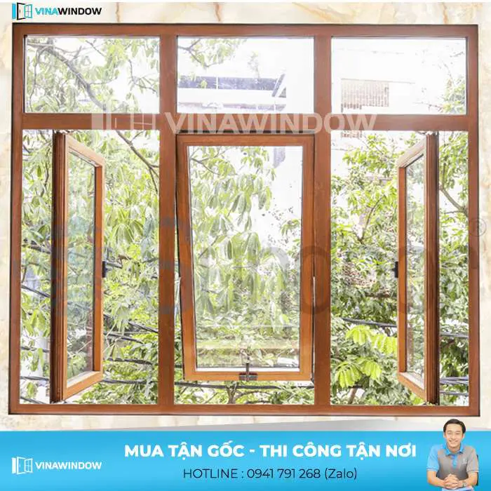 cửa sổ mở hất 1 cánh vân gỗ
