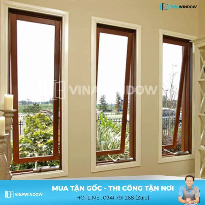 cửa sổ mở hất 3 cánh vân gỗ