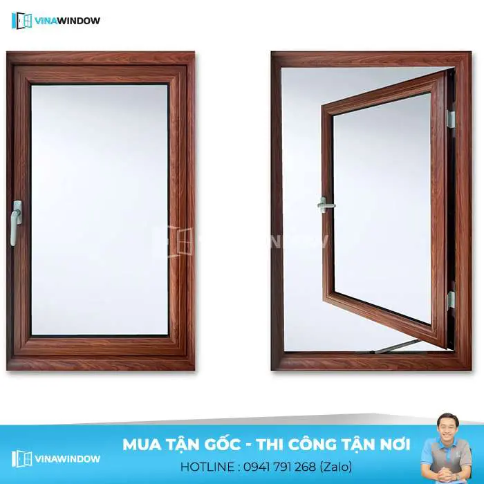 cửa sổ mở quay 1 cánh xingfa vân gỗ