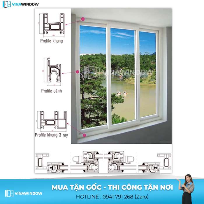 cửa sổ mở trượt xingfa 3 cánh 3 ray