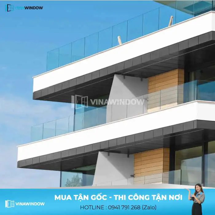 lan can kính không trụ mặt tiền