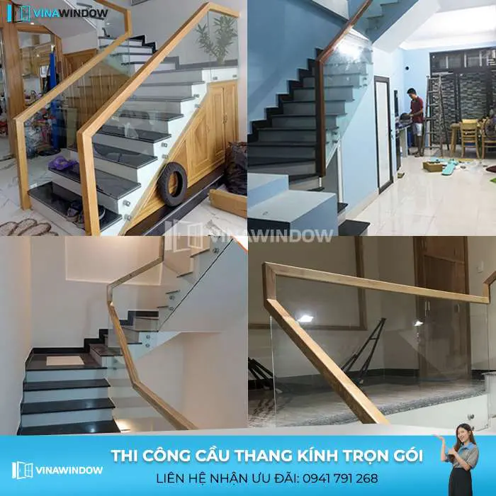 thi công cầu thang kính cường lực