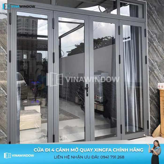 thi công cửa đi 4 cánh mở quay
